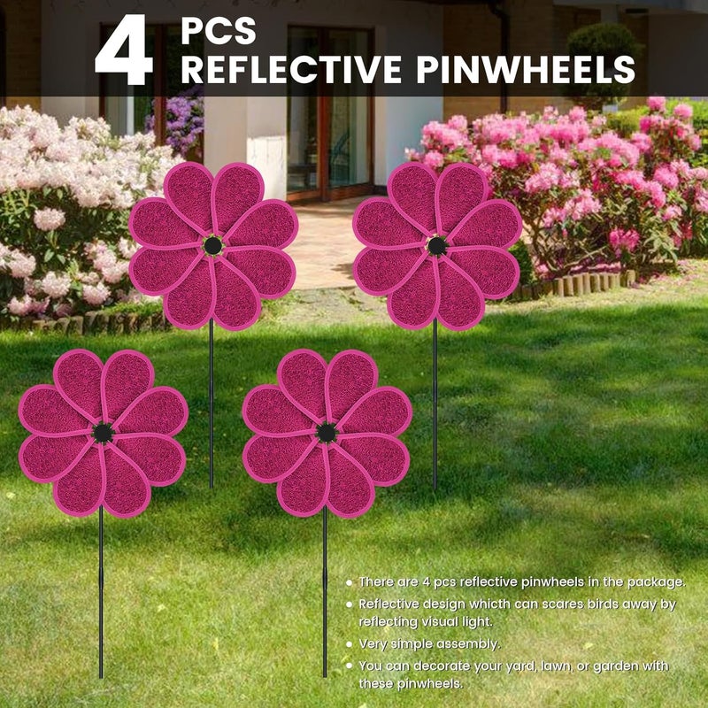 DECEED 4 PCS 11.4" W x 28" H Reflective Pinwheels Sparkly Lawn Wind Spinners Colorful Rainbow Windmill for Garden Decoration Bird Devices Deterrent to Scare Birds Away（Rose Red） - Image 2
